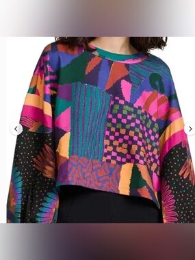 FARM Rio Patchwork Cropped Sweatshirt - Multicolor